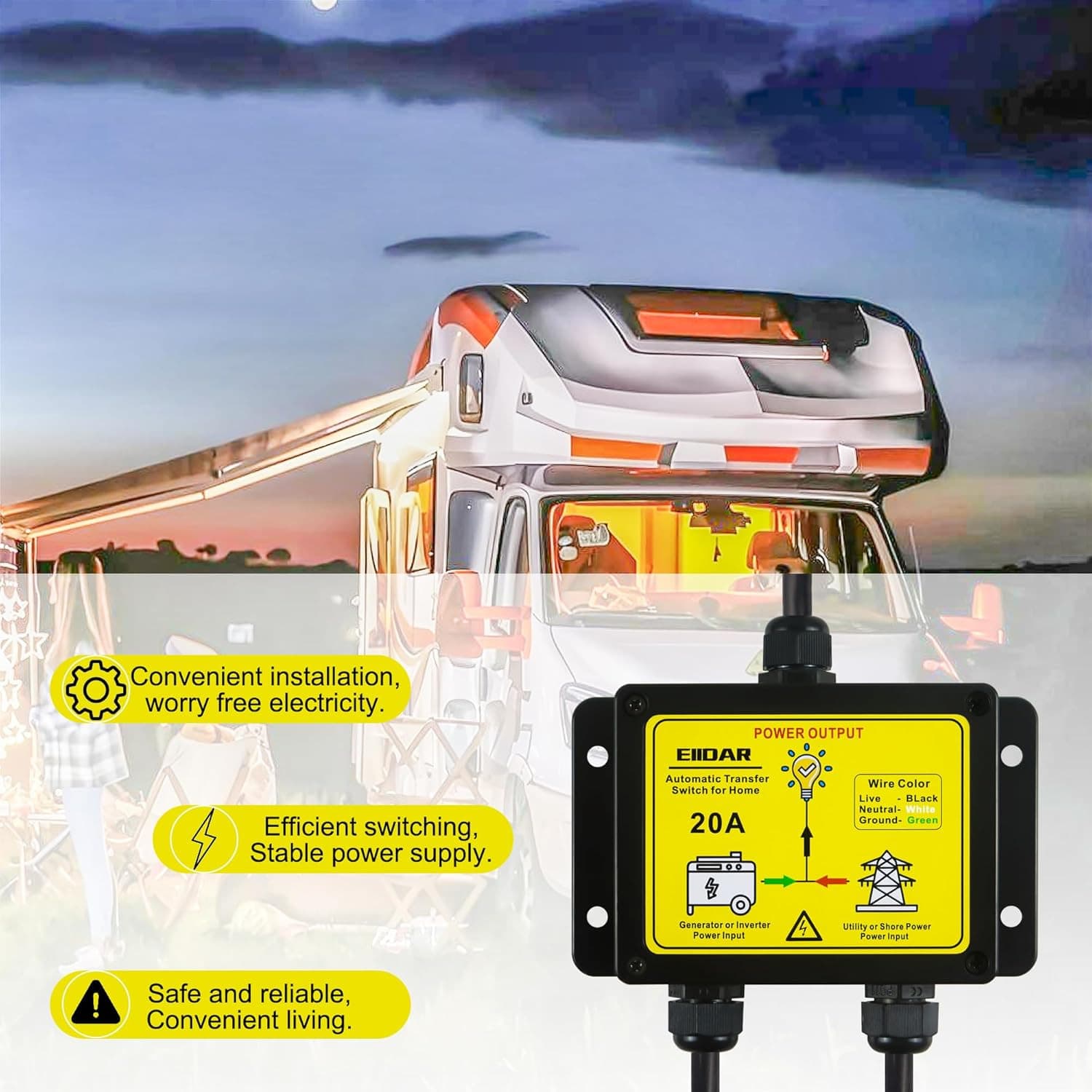 ATS AC120V 20 Amp Auto Transfer Switch，Transfer Switch for Home Generator，Automa 4