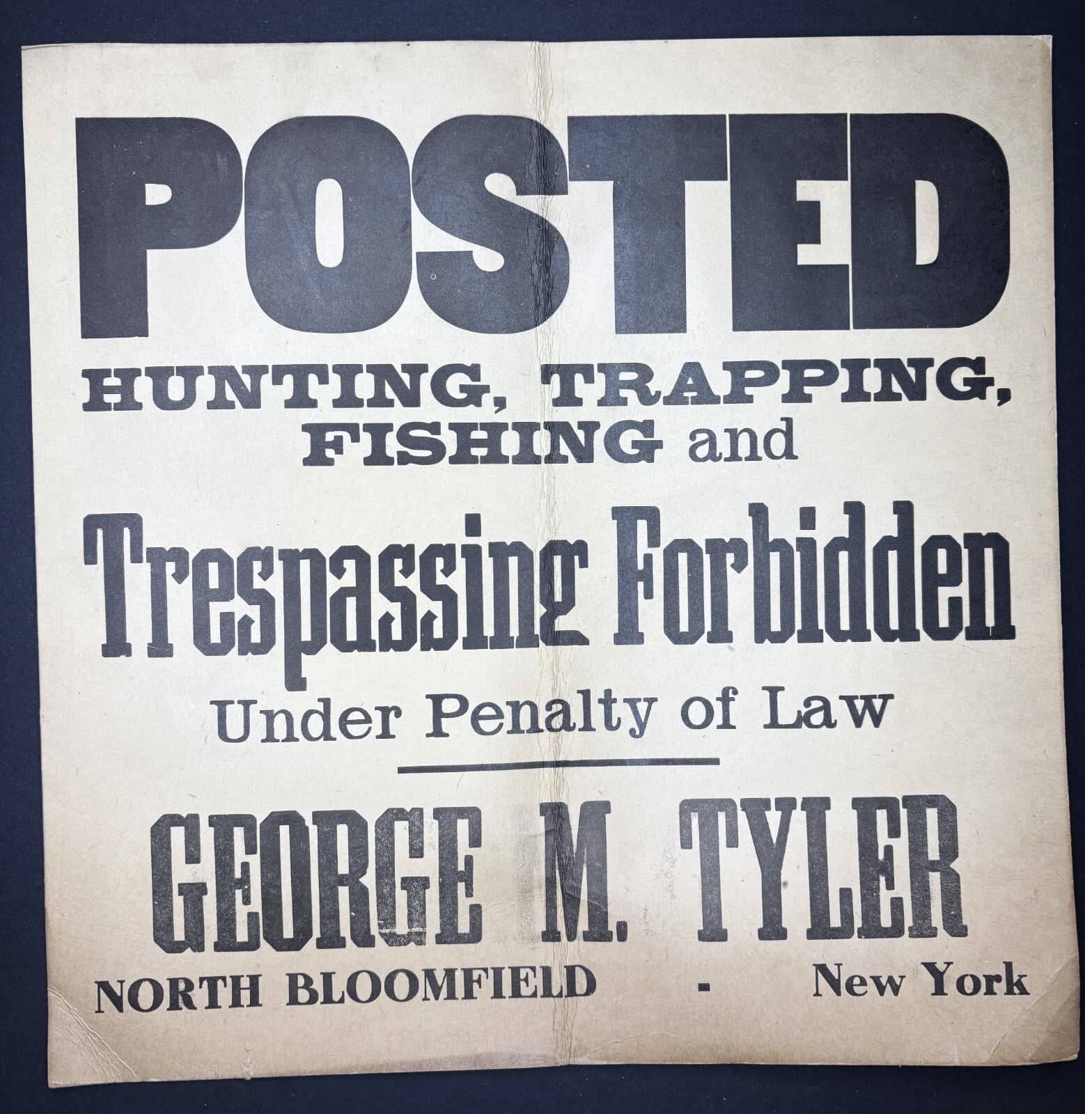 RARE  Lg Antique Vintage  Orig POSTED Sign   1920 North Bloomfield NY Hunting 2