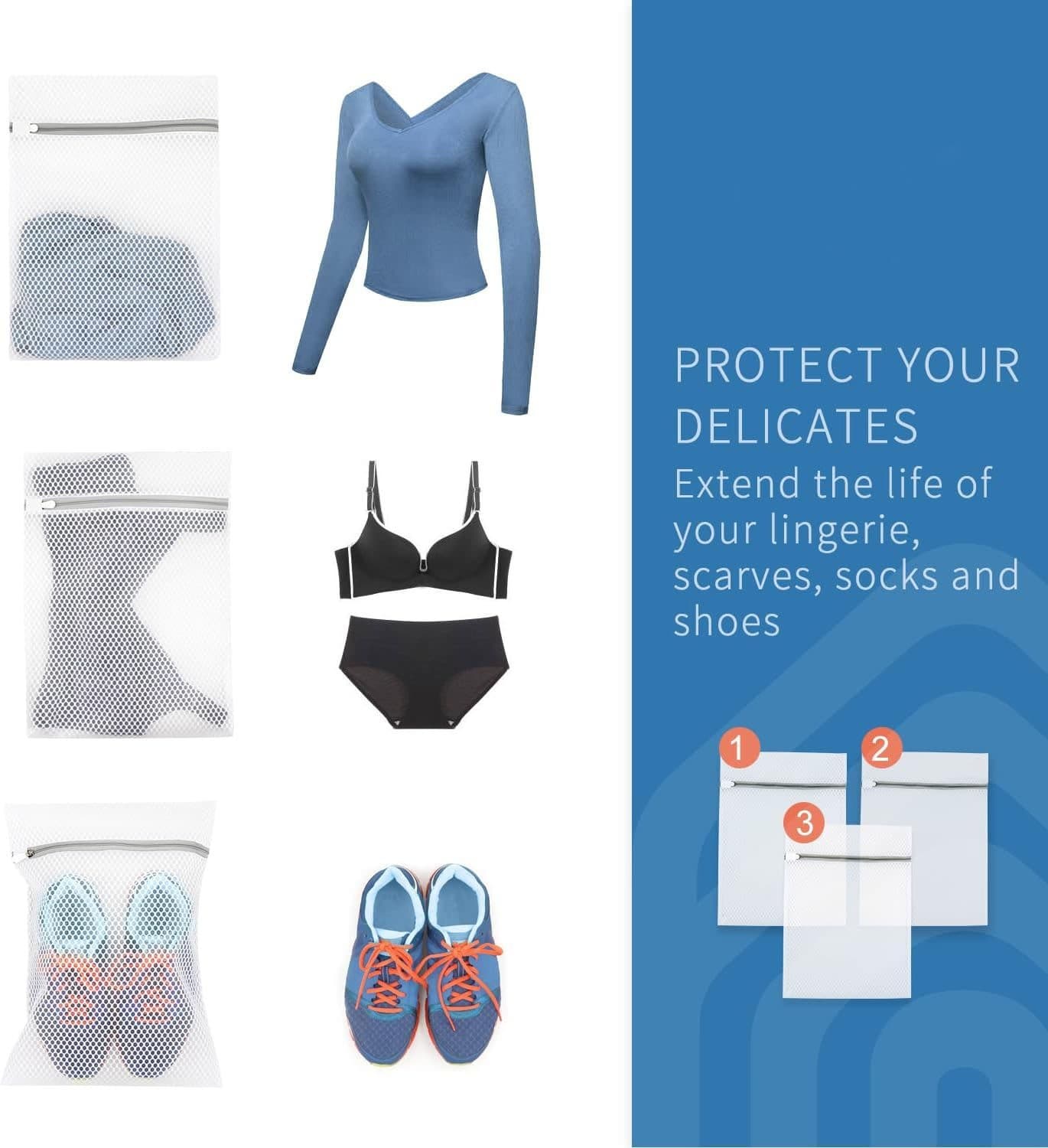 3 Bolsas de Lavandería de Malla de Panal Duraderas para Ropa Delicada, 30 x 40 c 2