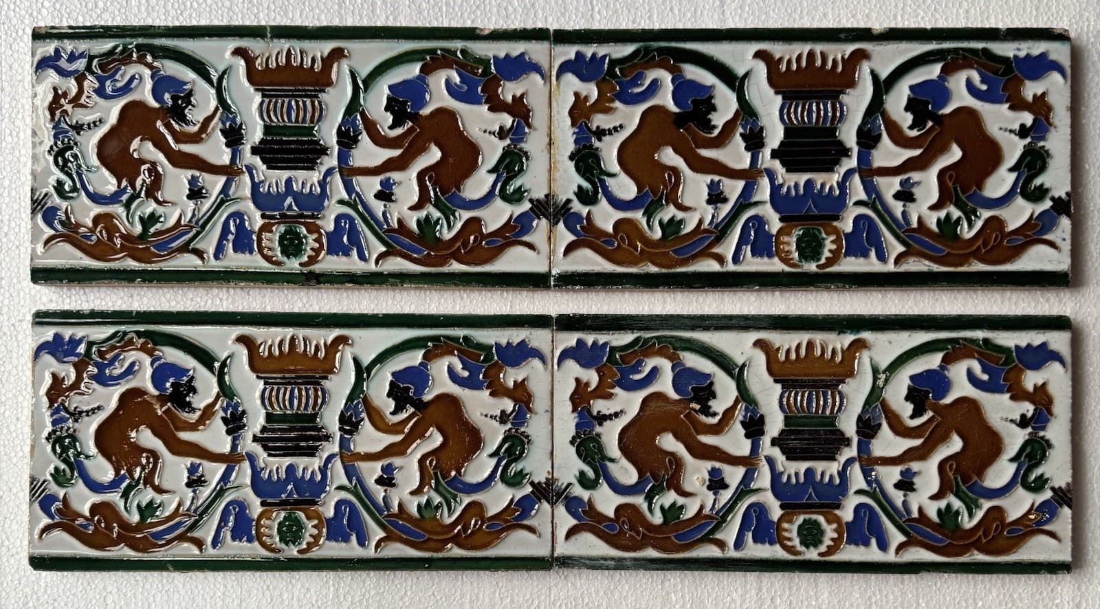 SPANISH ANTIQUE SEVILLA - HAND PAINTED 4 TILES SET