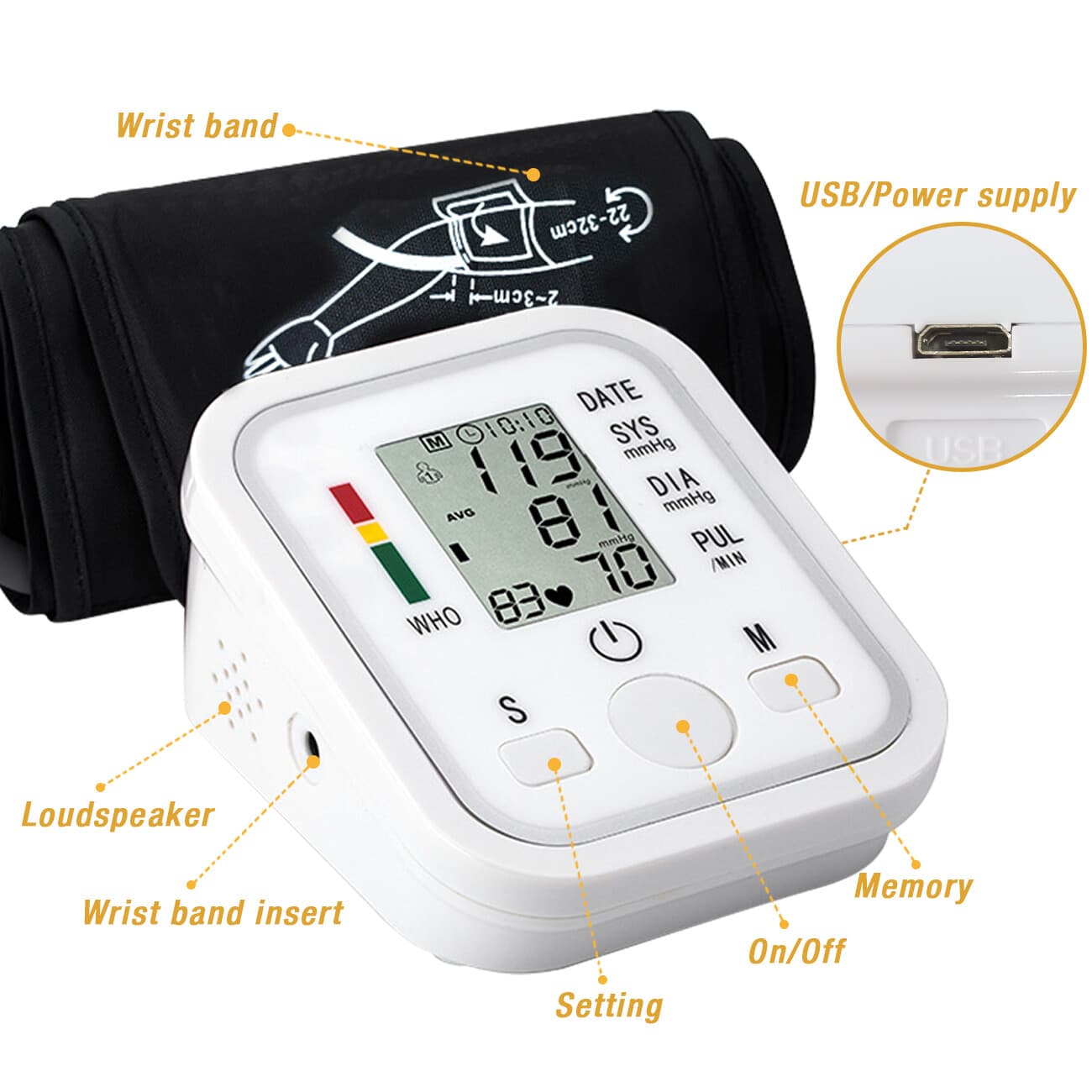 Automatic Upper Arm Blood Pressure Monitor Pulse Meter BP Machine Voice Talking 5