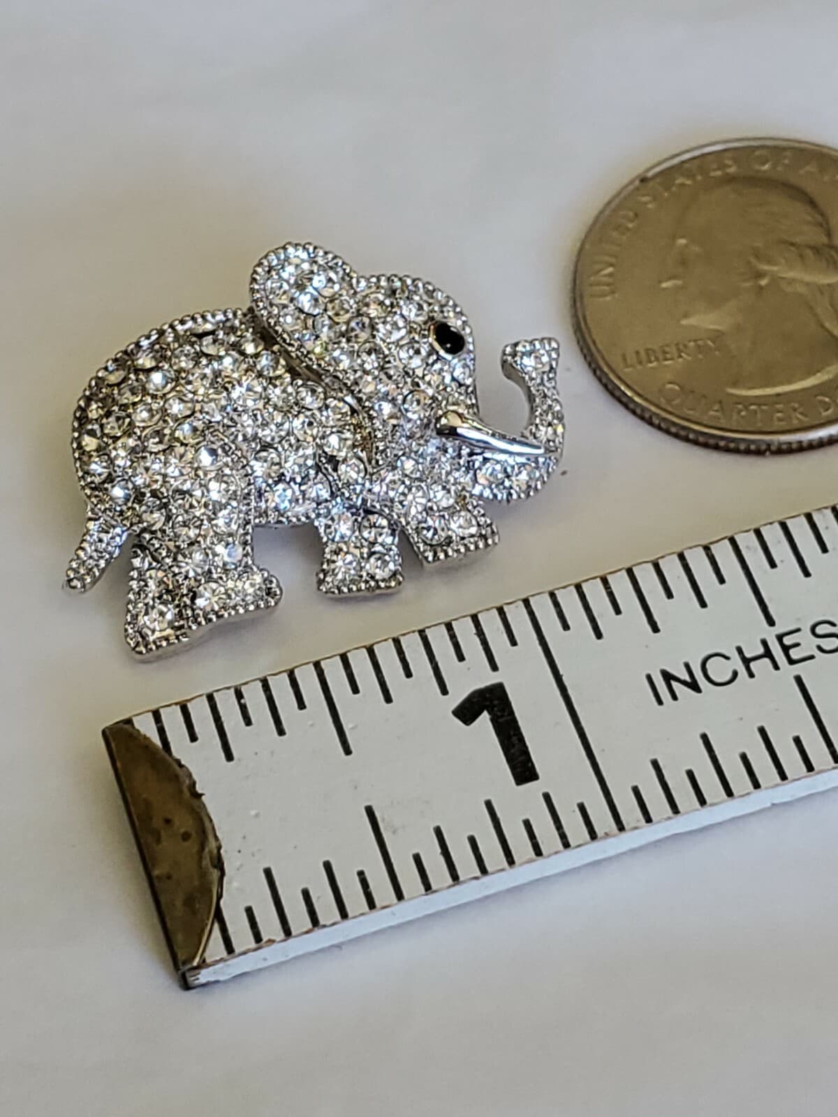 Crystal Encrusted Elephant Brooch Pin Jungle Pachyderm Silver Colored 4