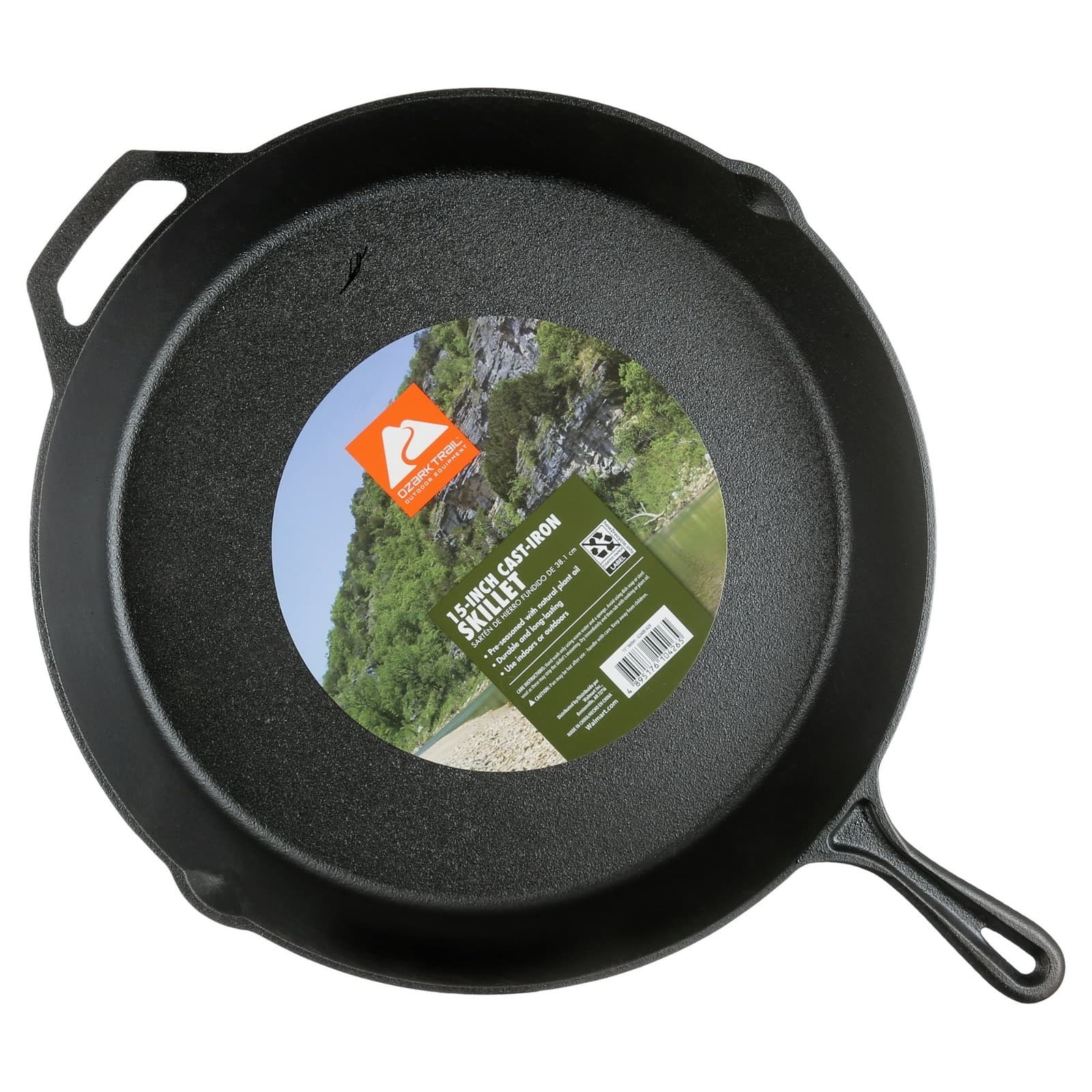 Ozark Trail 15" Pre-Seasoned Cast Iron Skillet with Handle and Lips 2