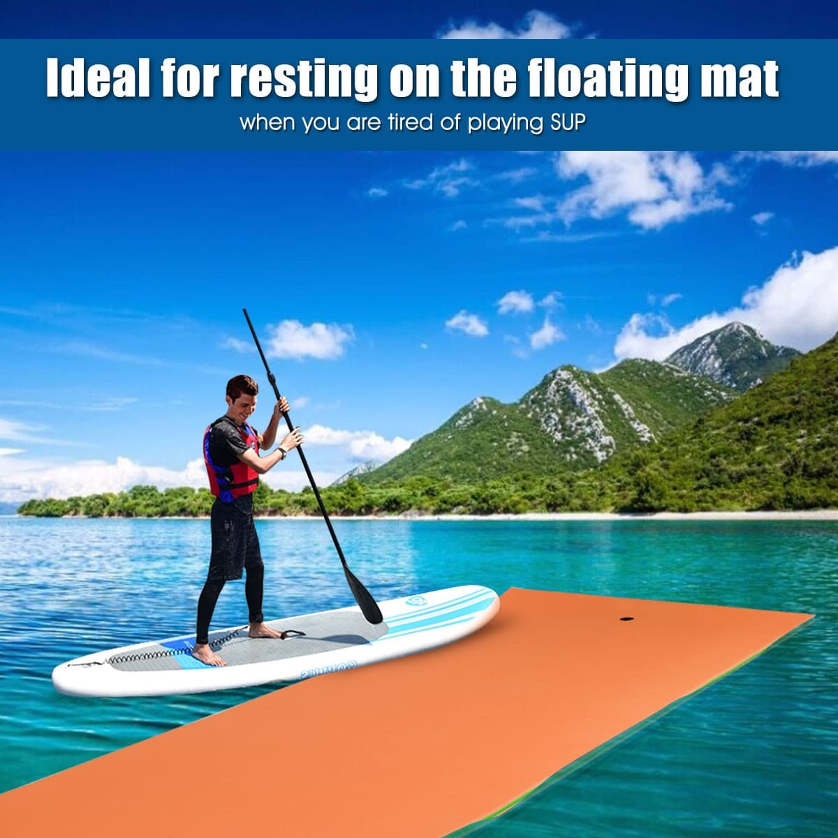 Costway 3-Layer Floating Water Pad 12' x 6' Floating Oasis Foam Mat Orange 6