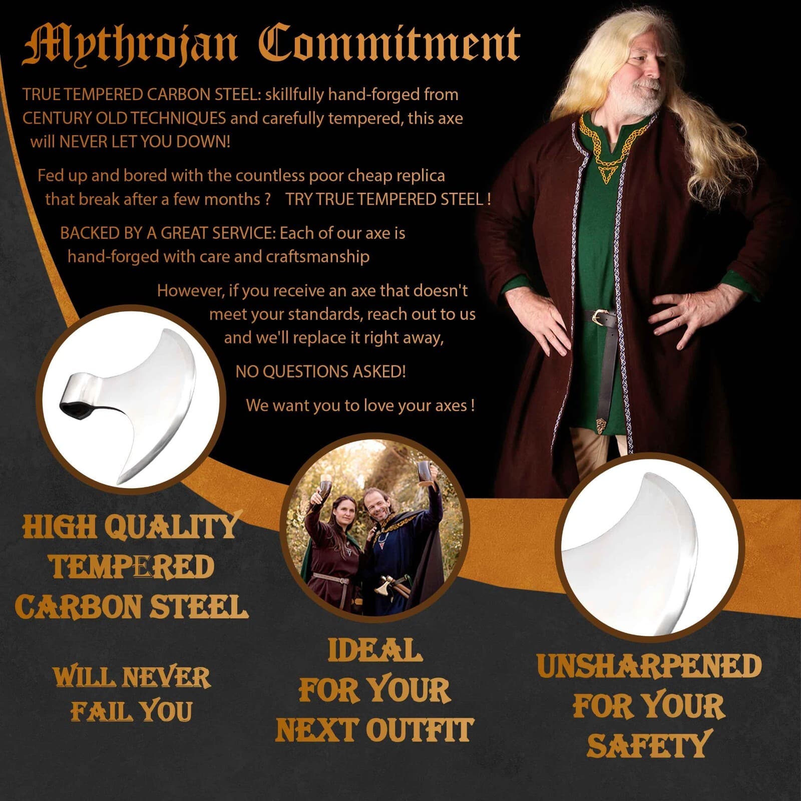 Viking Axe Head Battle Ready Medieval Carbon Steel Etswing Hand Bearded Tool 2