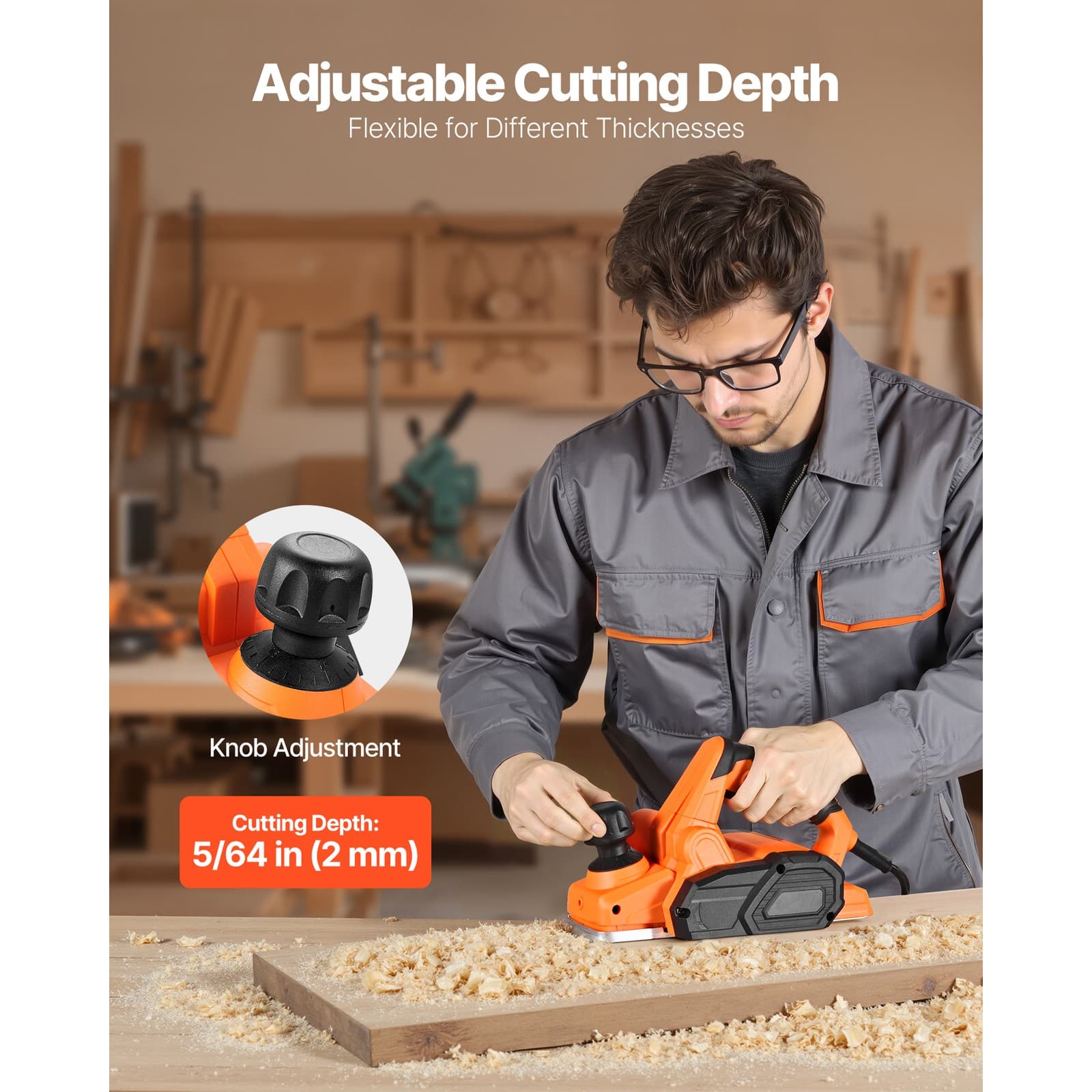 Uimoso Electric Hand Planer 3-1/4-Inch Corded Tool for Woodworking, 16800 RPM 4