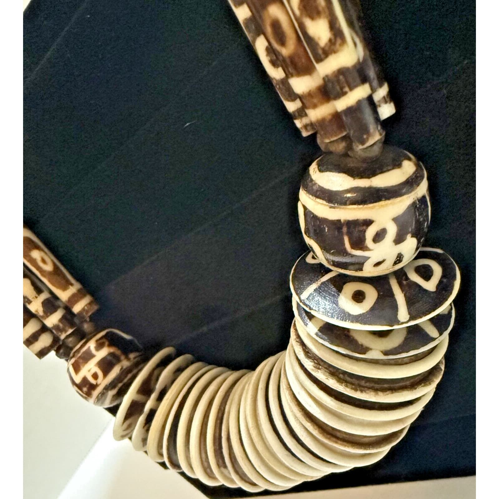 Antique 1850-1900 African Cow Batik Bone Disc Bead Ceremonial Necklace 24" Long 5