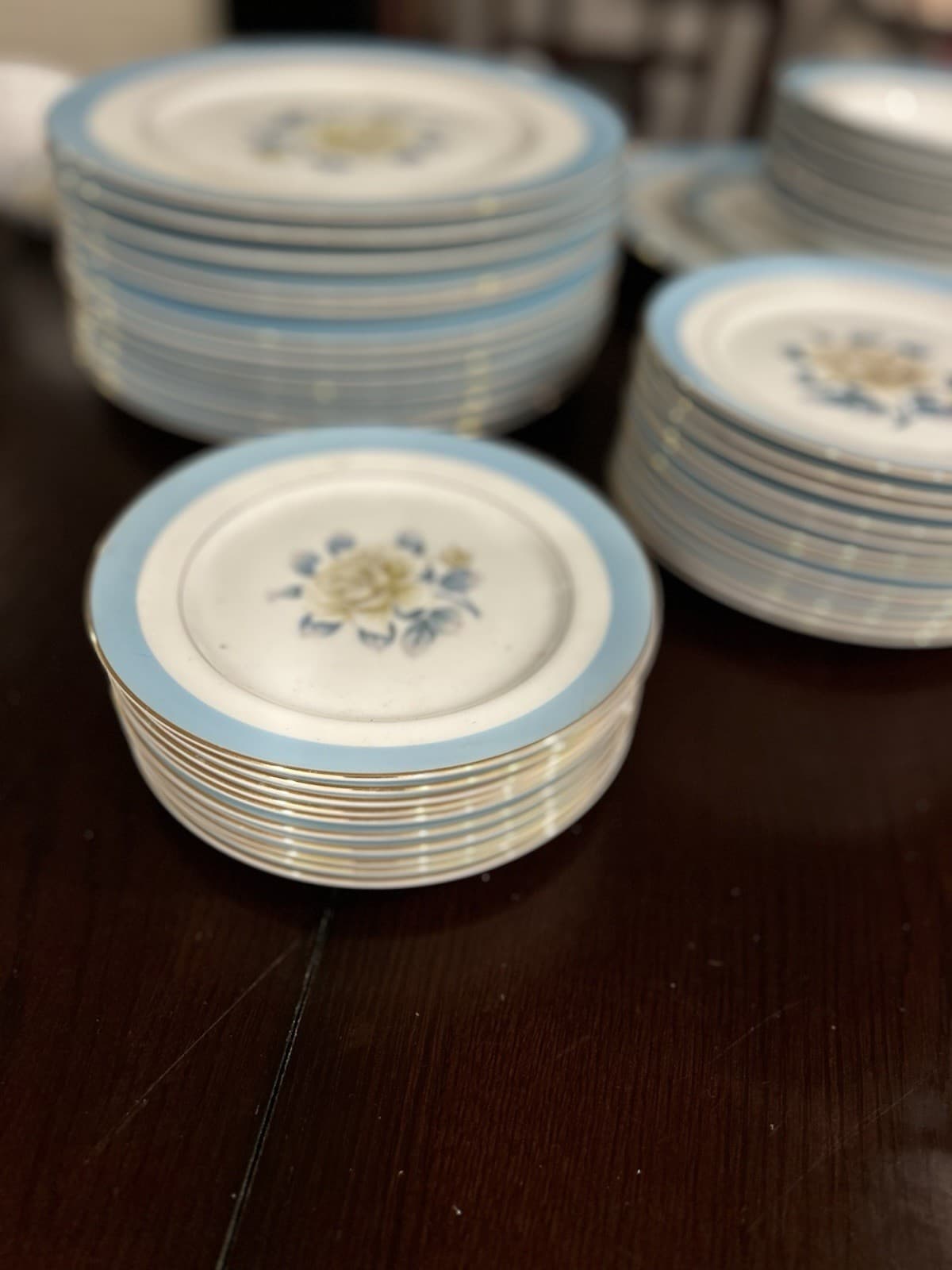 Vintage Narumi China Japan Yellow RoseN258Dinnerware Set-67Pieces BlueTrimGoldEd 4