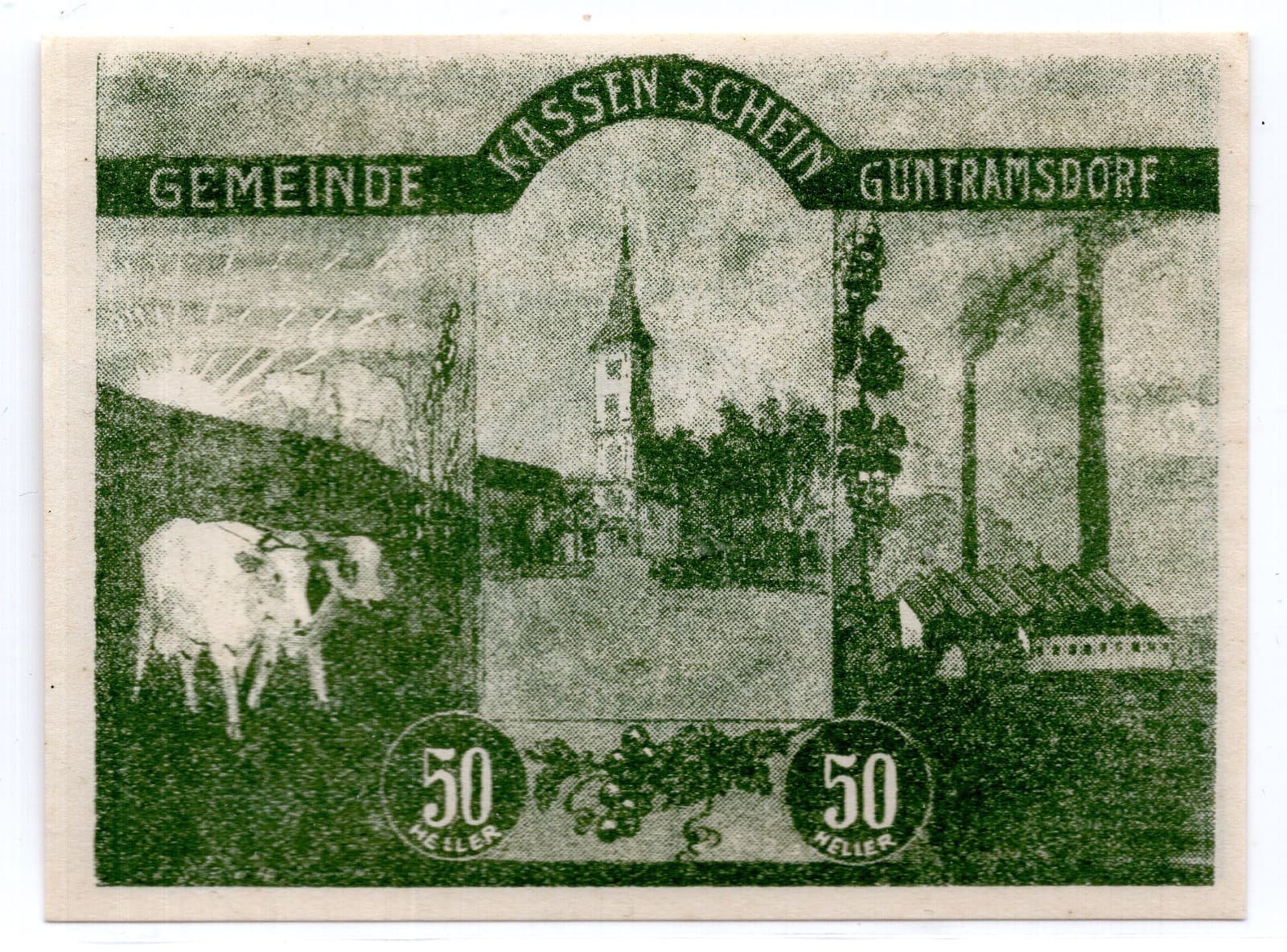 1920 Austria Guntramsdorf Notgeld 50 Heller Note (1132)