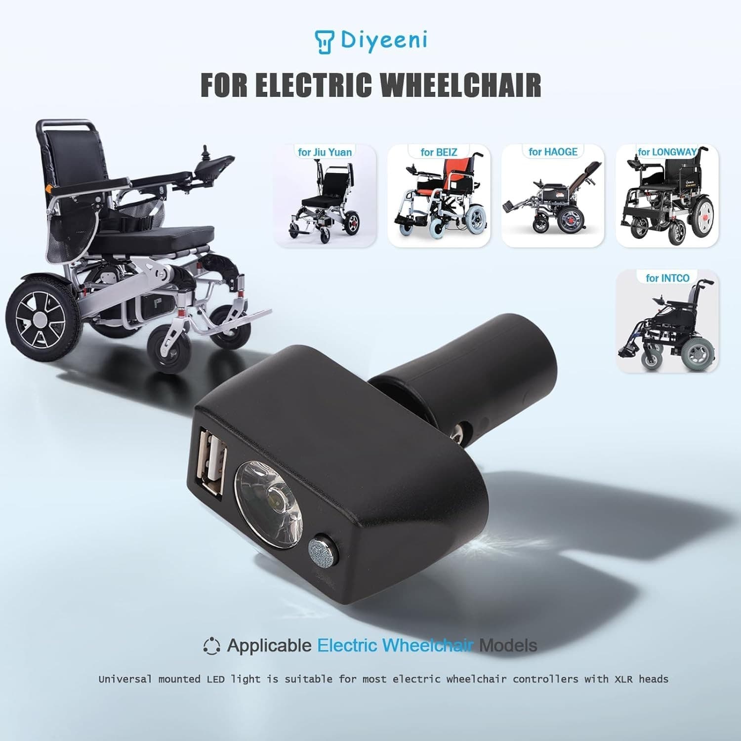 LED Light for Electric Wheelchairs, 3 Pin XLR Head High Brightness Adjustable 3