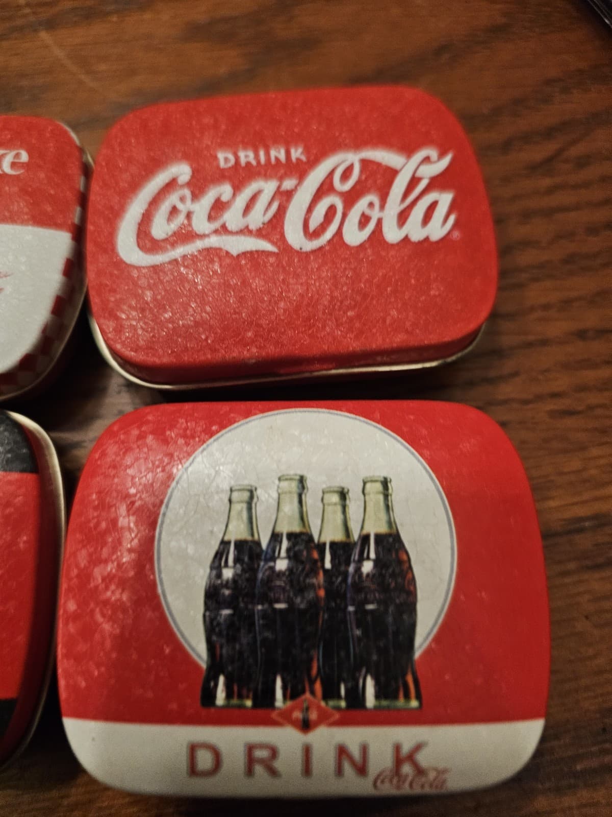 Lot 4 Vintage Coca-Cola Coke Collectible Mini Graphic Metal Small Pocket Tins 3