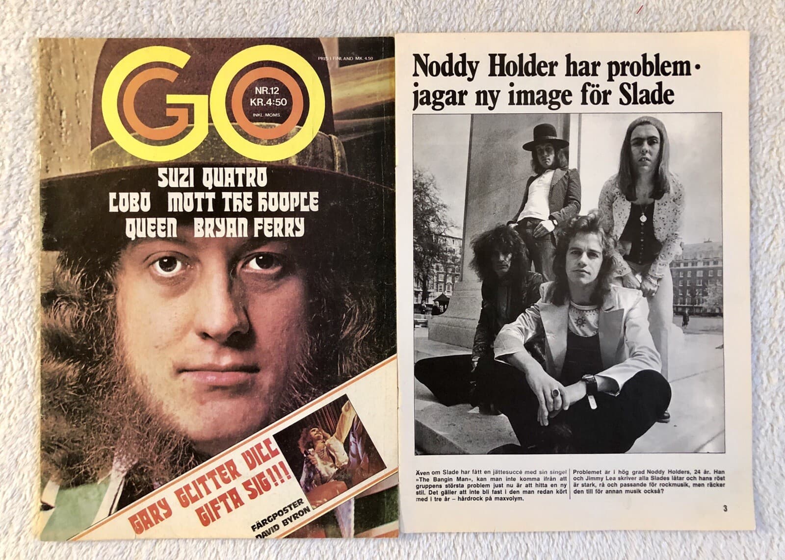 SLADE 1974 Clipping Swedish Poster Magazine GO 1970s Rare Vintage 2
