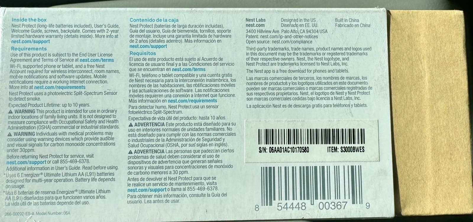Google Nest Protect Battery S3000BWES Smoke/Carbon Monoxide Alarm Detector White 5