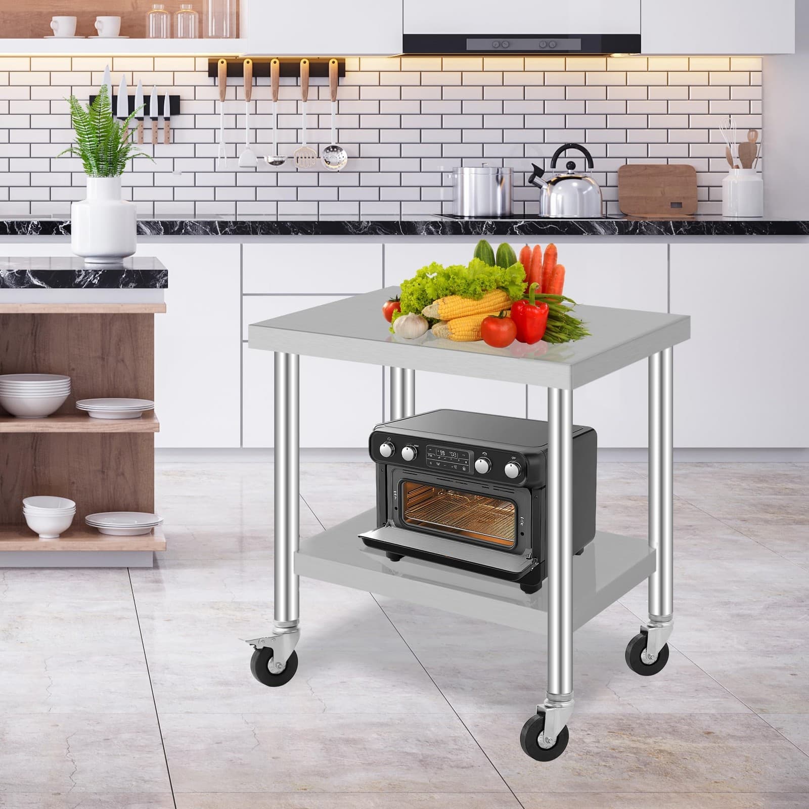 36"x24"x37" Stainless Steel Commercial Kitchen Work Food Prep Table w/ Casters 4