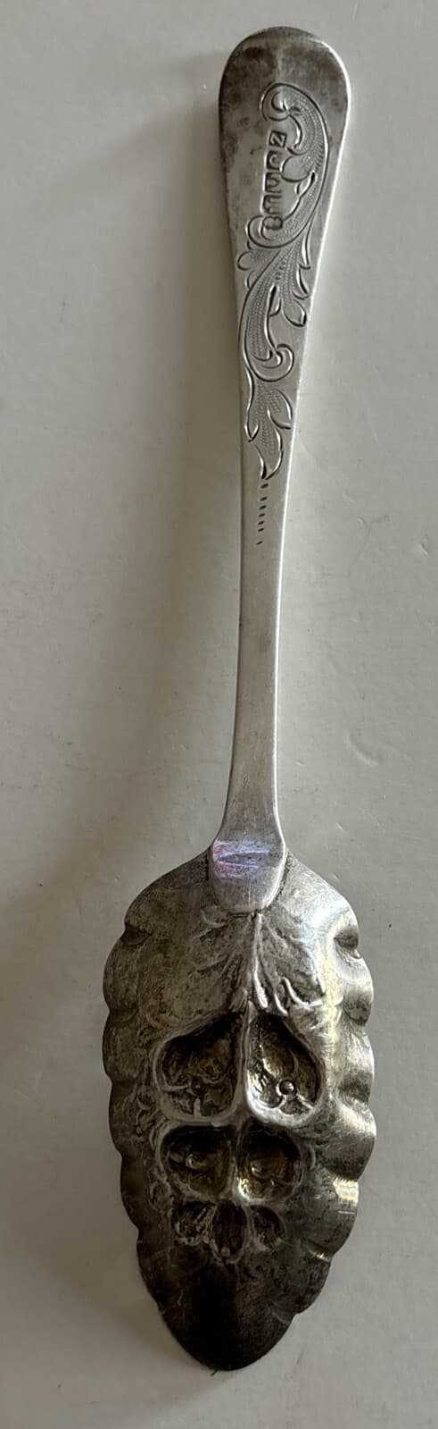 Rare Antique 1808 Scottish John Ziegler Sterling Silver Berry 9” Spoon Etched 6