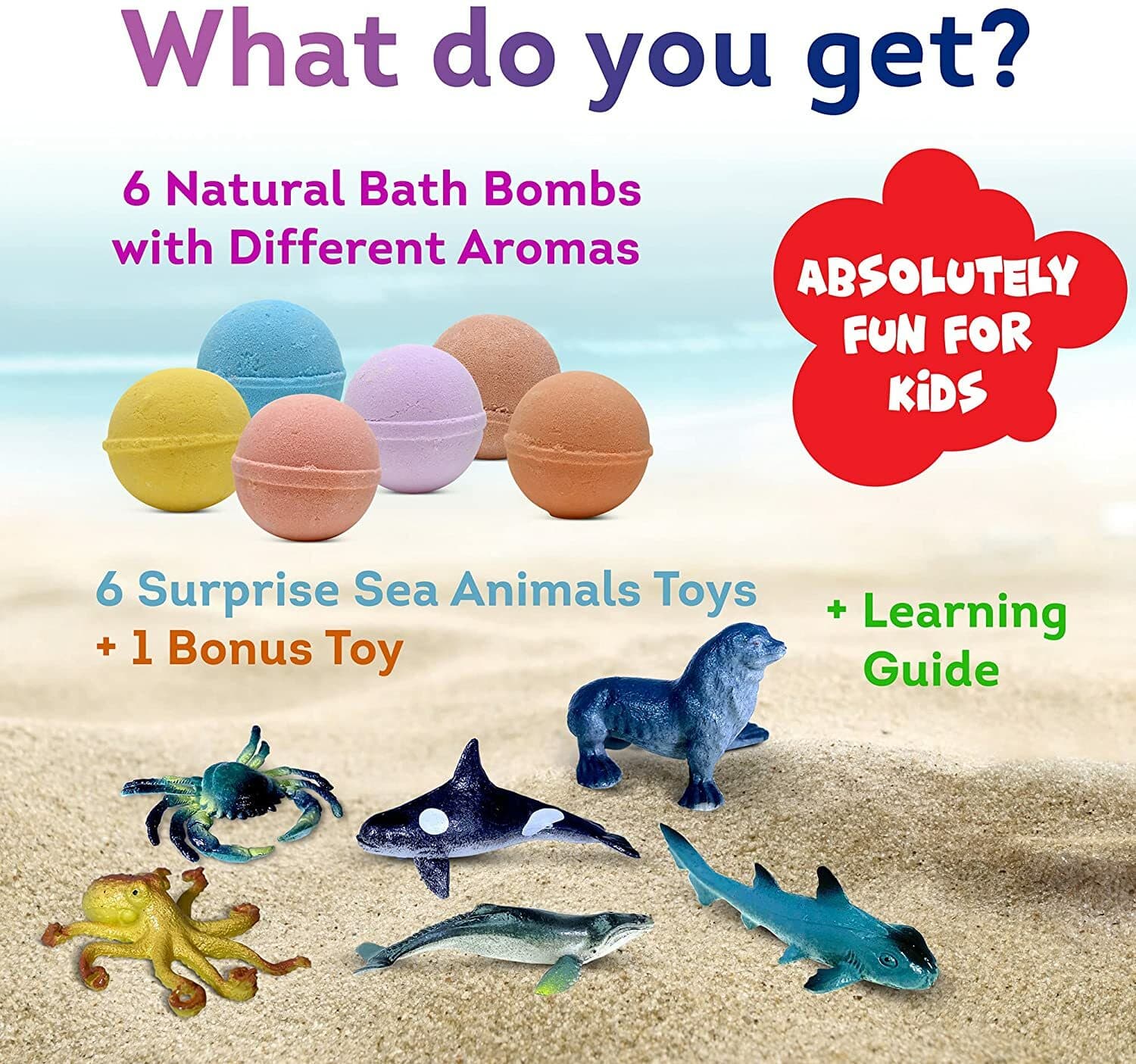 6 Bath Bombs Gift Set for Kids SEA ANIMALS Toys inside -All Natural Ingredients 3