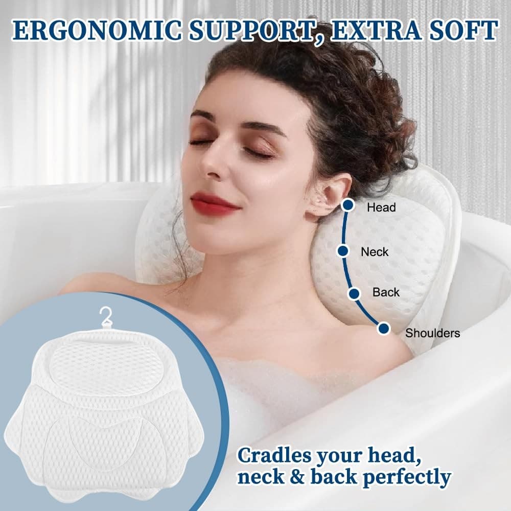 Bath Pillow Bathtub Pillow, Luxury Bath Pillows for Tub Neck and Back White 6