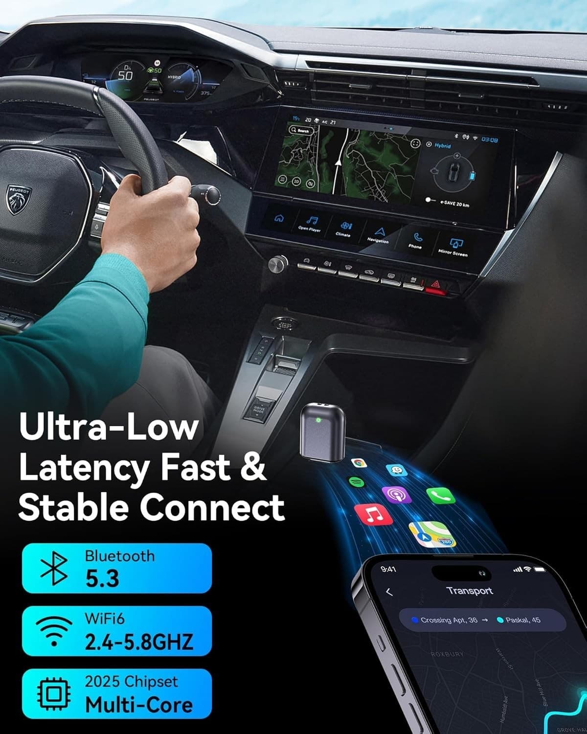 Wireless Carplay Adapter for iPhone, Ultra-Mini USB Design iOS 10+ & Cars 2016+ 5