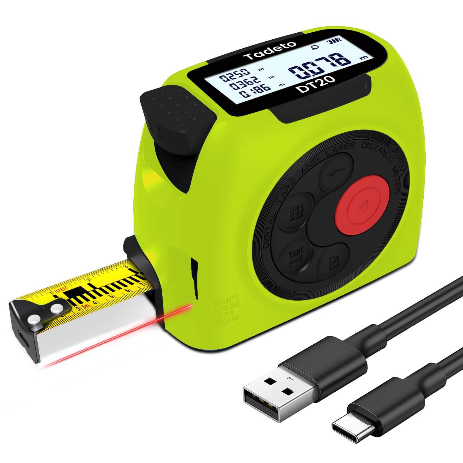 2-in-1 Laser Tape Measure 131ft Rechargeable Laser Measurement Tool Unit Switch
