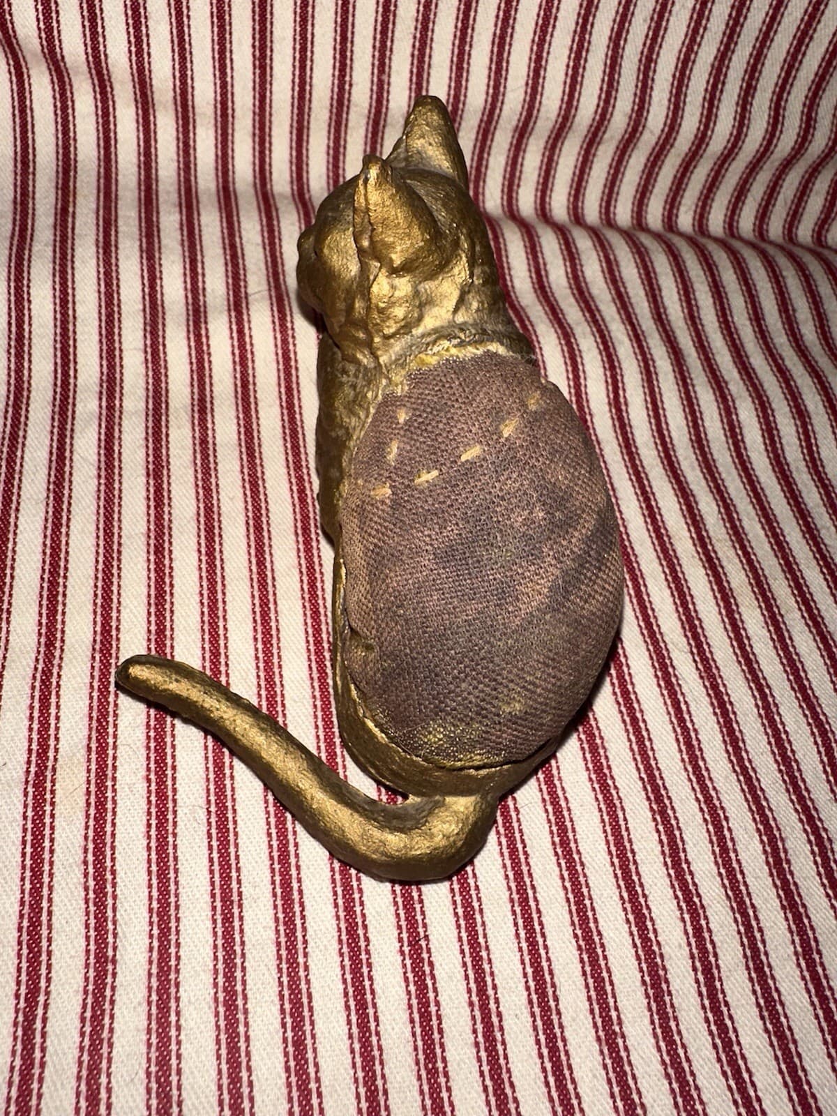 Antique Cast Iron Bronze Kitty Pin Cushion 6