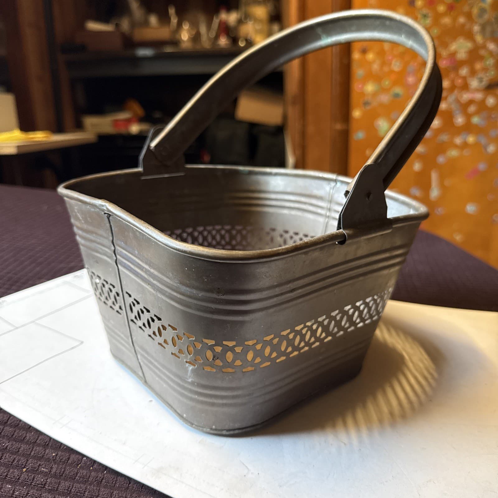 Vintage Brass Copper Looking  Basket With Handle 8” Wide 5” Tall 2