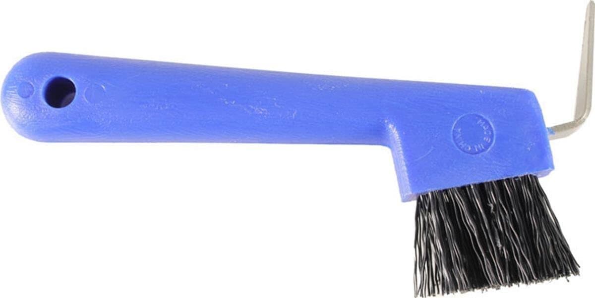 Rubber Hoof Pick & Brush for Horses, Blue 7"