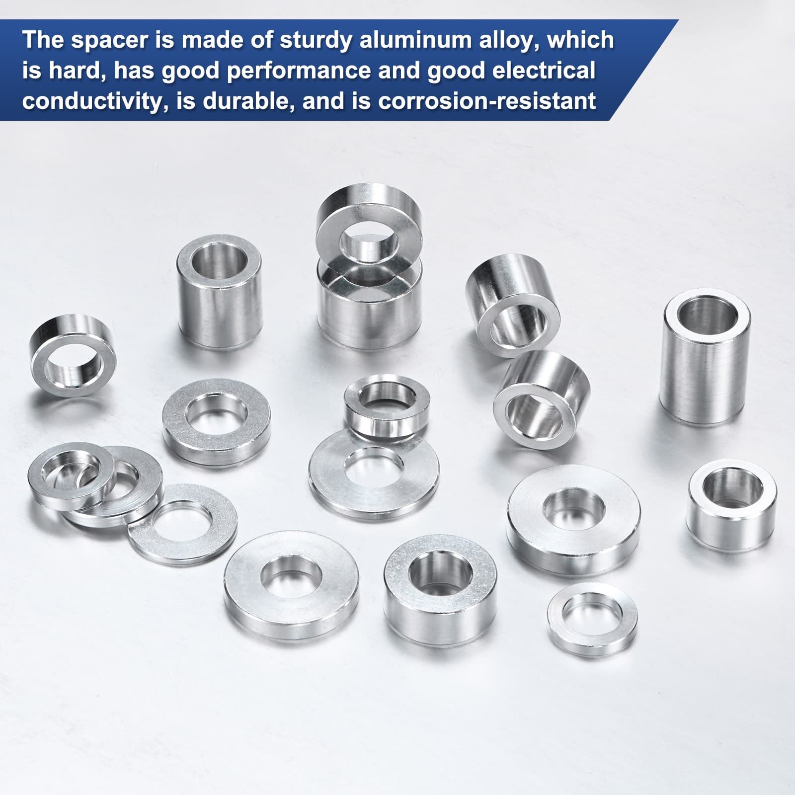 5-Pack M10 Aluminum Spacers 10.5mm ID x 24mm OD x 5mm L, for Screws Bolts 4