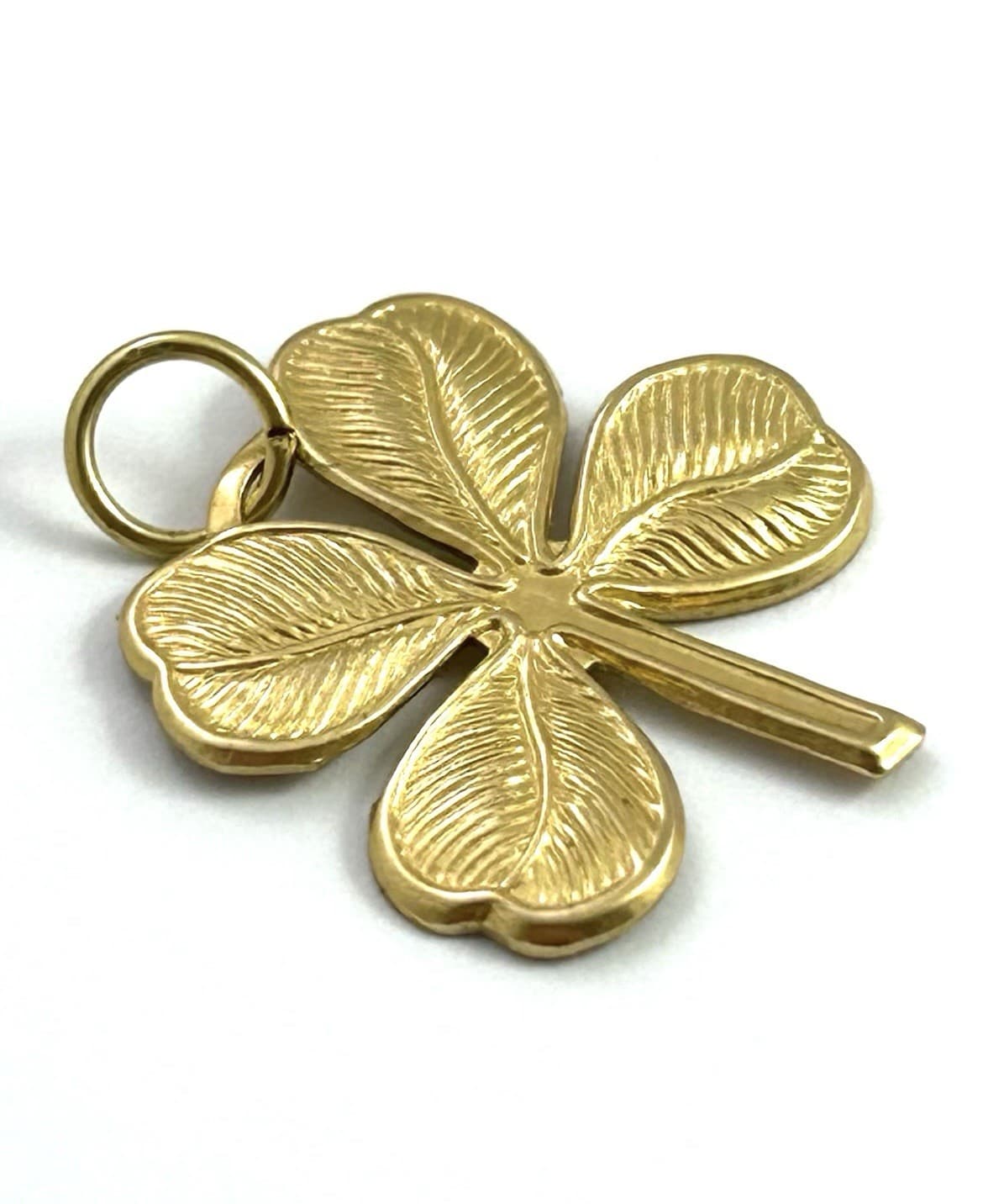 Vintage Lucky Charm Pendant Four Leaf Clover Brass Metal Jewelry Shamrock 4