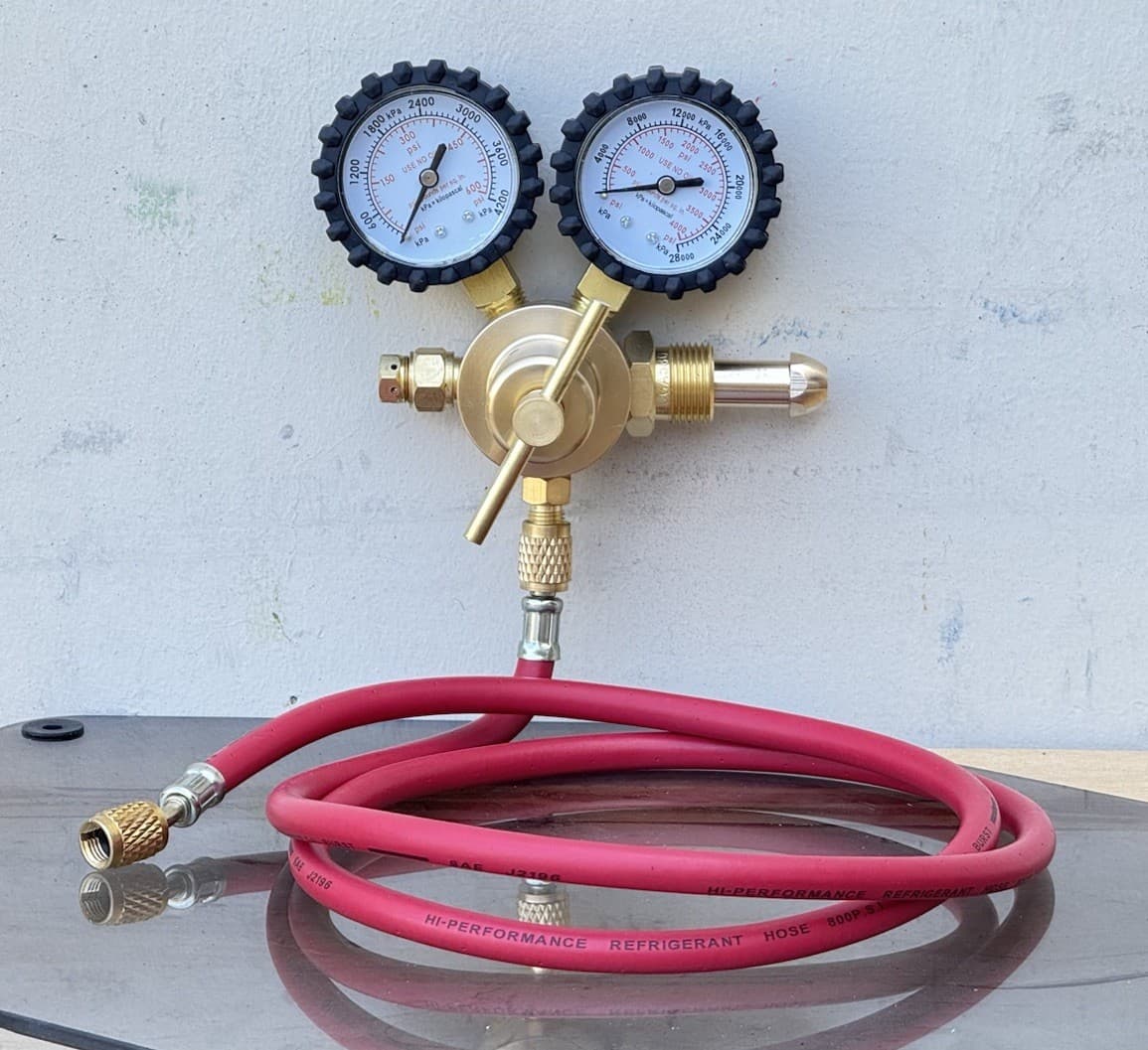 Nitrogen Dual Gas Regulator 0-600 PSI HVAC Purging Pressure Charge CGA580 & HOSE 2