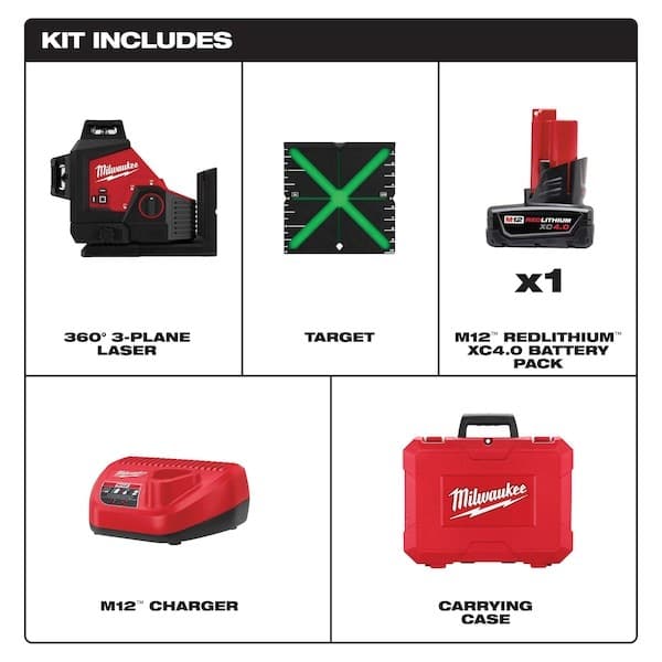 Milwaukee Tool 3632-21 M12 Green 360-Degree 3-Plane Laser Kit 2