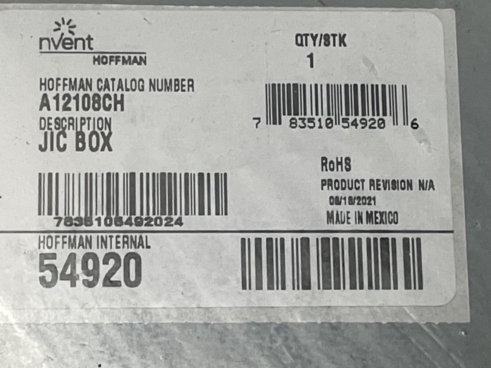 QTY Hoffman NVENT A12108CH JIC Box Enclosure 12' x 10" x 8" Hinged, Screw Clamp 2