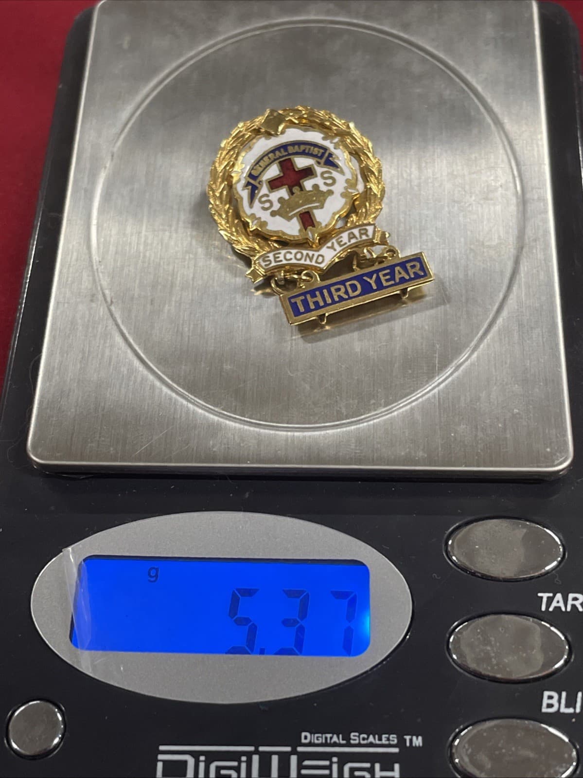 18K HGE General Baptist Third Year Sunday School Perfect Attendance Pin Brooch 6