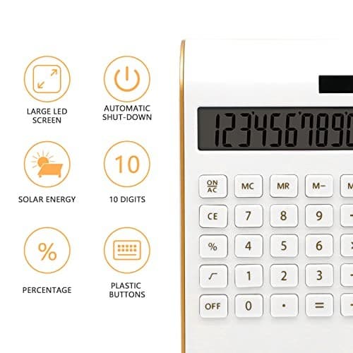 Calculator, 10 Digits Solar Battery Basic, Dual Powered Desktop White 4