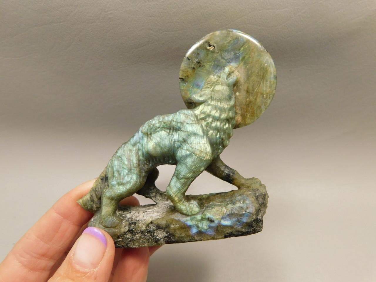 Howling Wolf Moon Figurine Labradorite 3.25 inch Coyote Carving #O01 5
