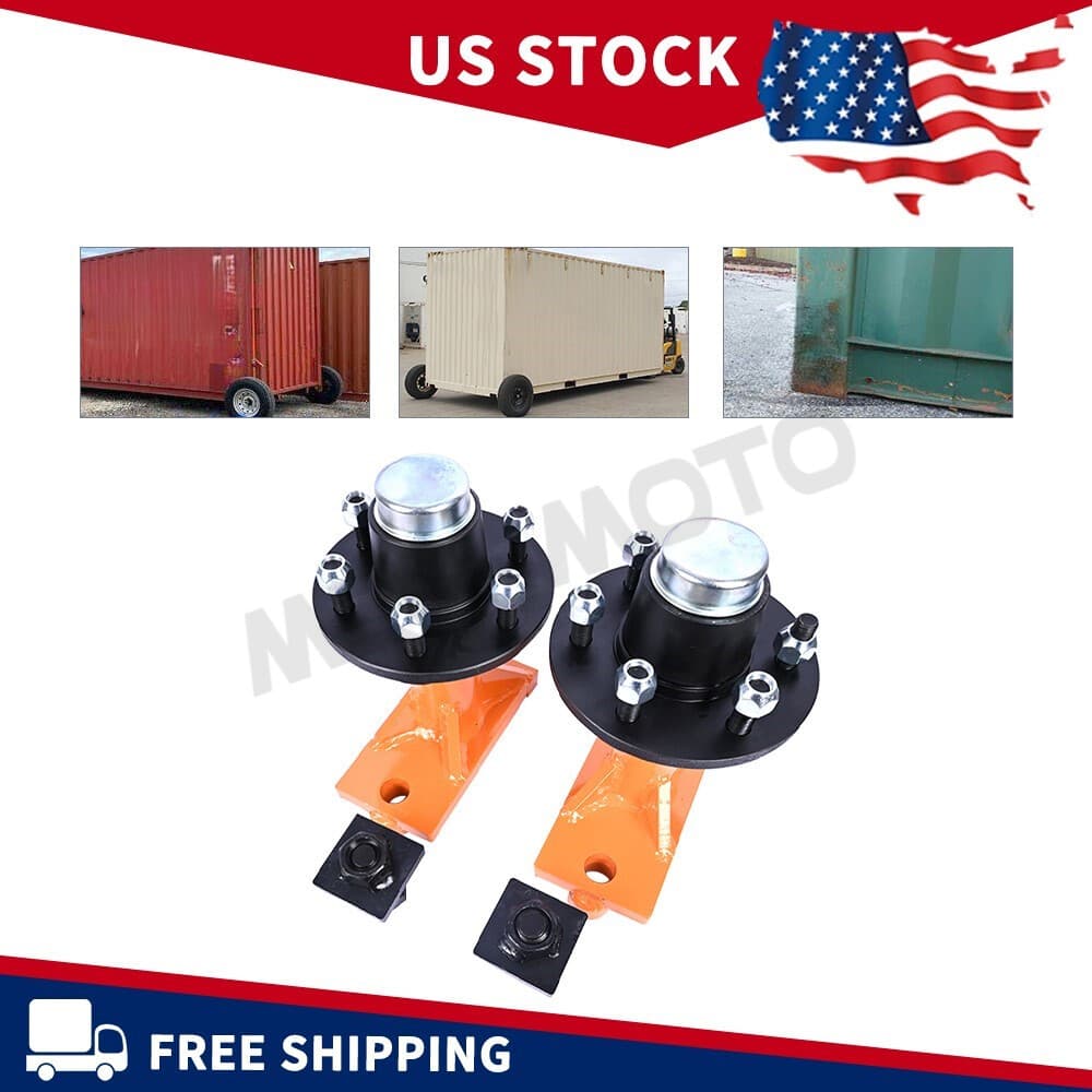 Pair 6x 5.5 Lug 8000lb Superior Shipping Container Wheels, Bolt-on Spindle Kit