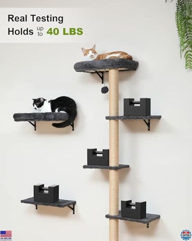 FUKUMARU 3-in-1 Cat Wall Shelves - Sturdy Wooden Climbing Tree & Scratching Post 5