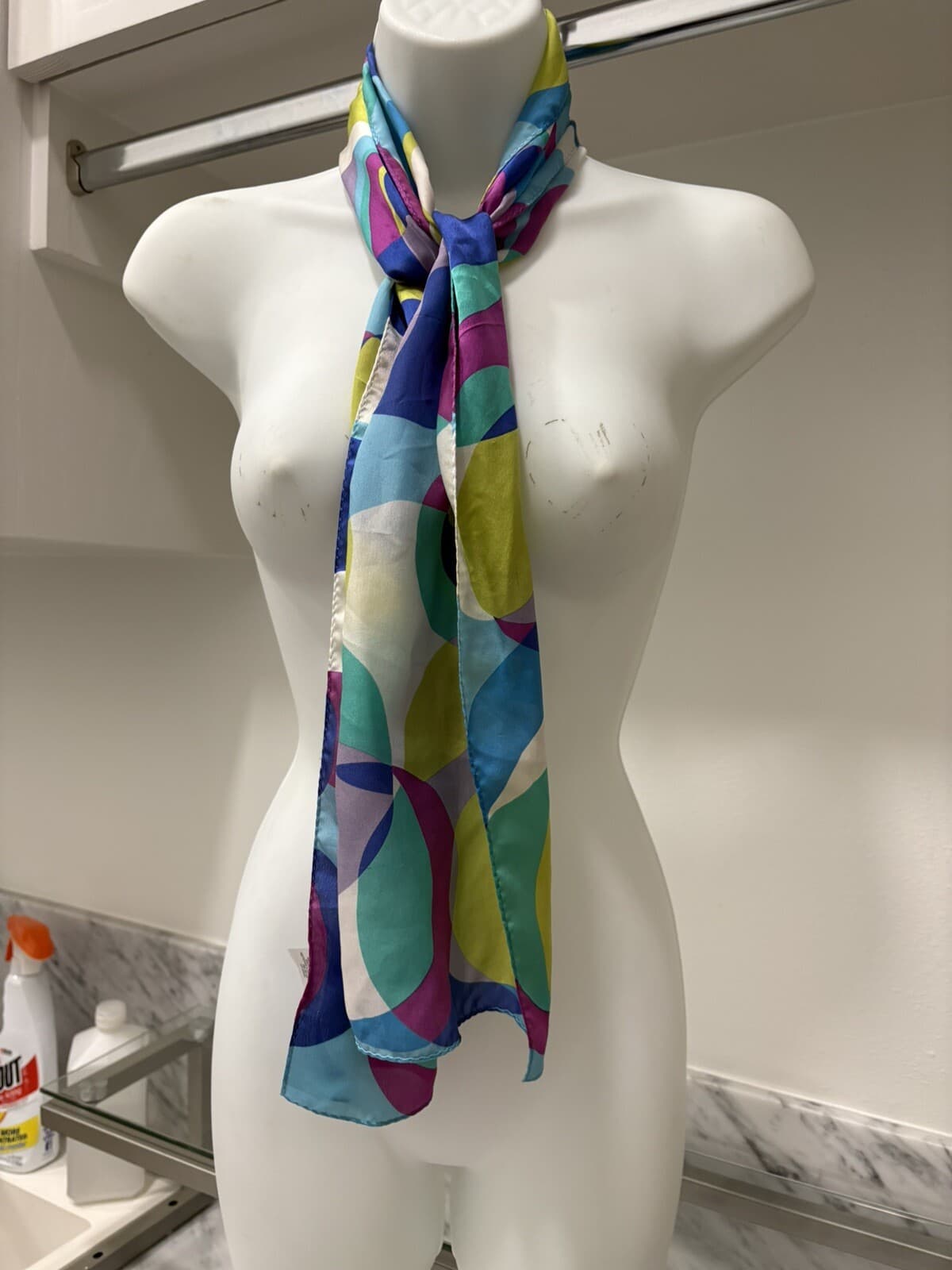 Ecco Silk Scarf Multi Color Geometric Pattern 100% Versatile Rectangular 3