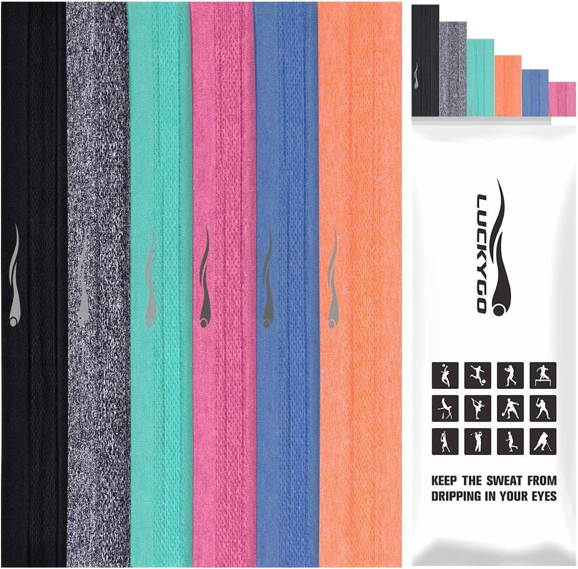 Headbands Sweatbands for Women Men│Super 6-pack unisex workout headbands  6