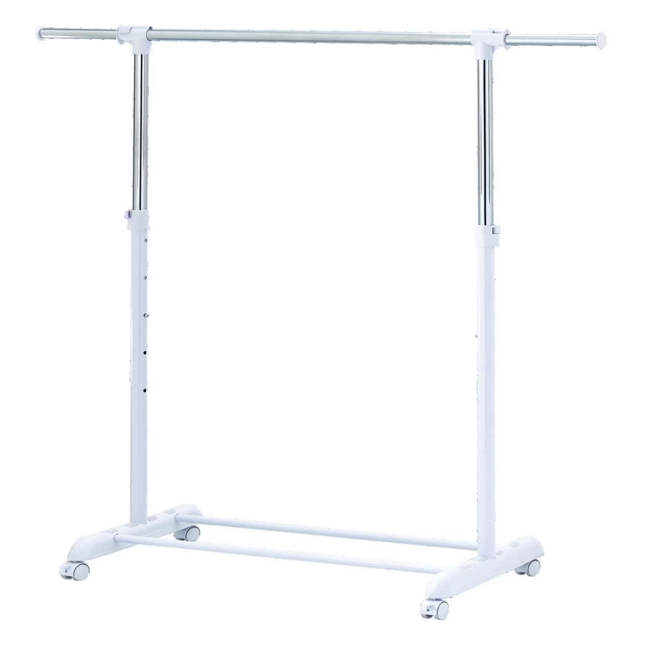 Mainstays Adjustable Rolling Garment Rack Metal Chrome, White, 84-121Wx44Dx123.5