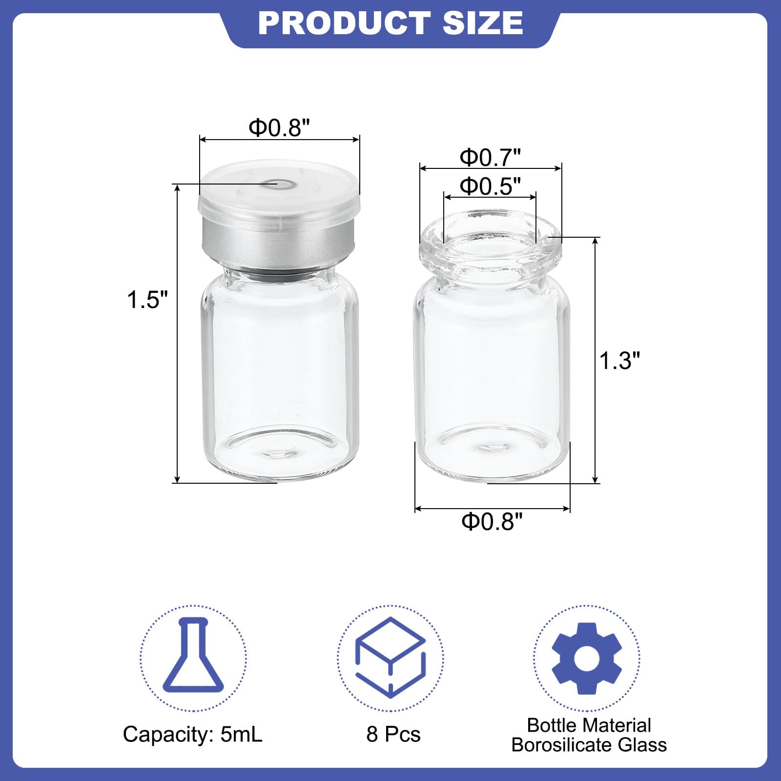 8 Pack 5ml Sample Vials Lab Empty Vials Borosilicate Glass Vial Transparent 2