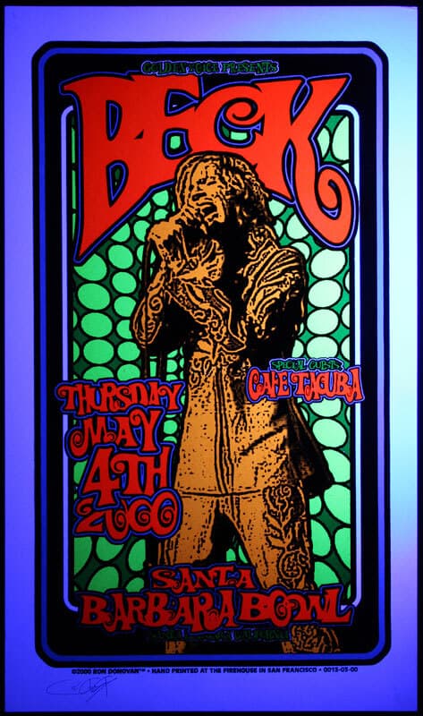 Beck Cafe Tacuba Santa Barbara 2000 Flocked  Velvet Poster Firehouse Signed 3