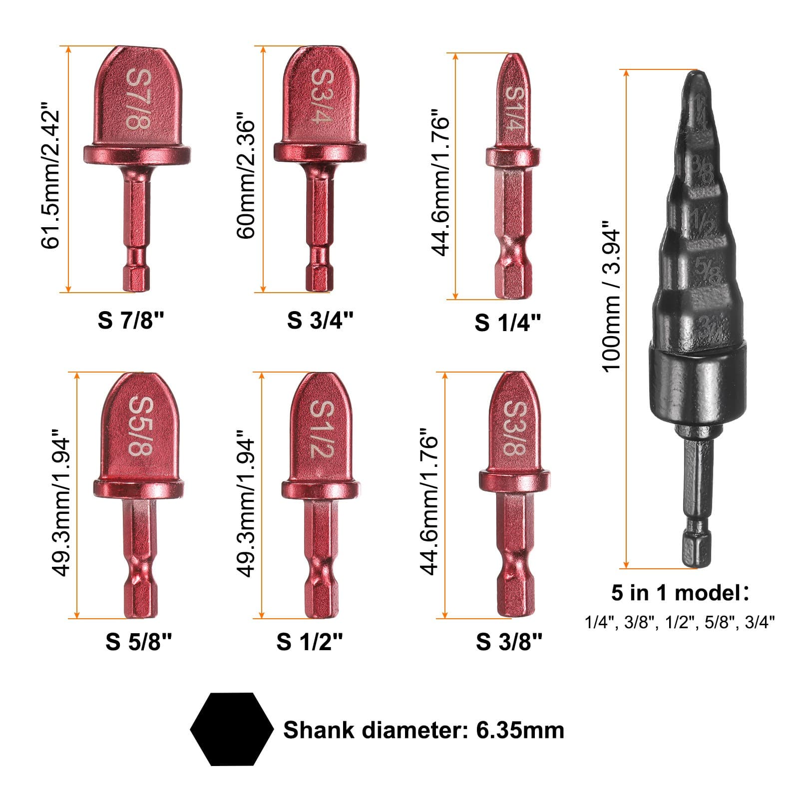 7Pcs Swaging Tool Drill Bit 1/4" 3/8" 1/2" 5/8" 3/4" 7/8" w 5 in 1 Flaring Tool 2