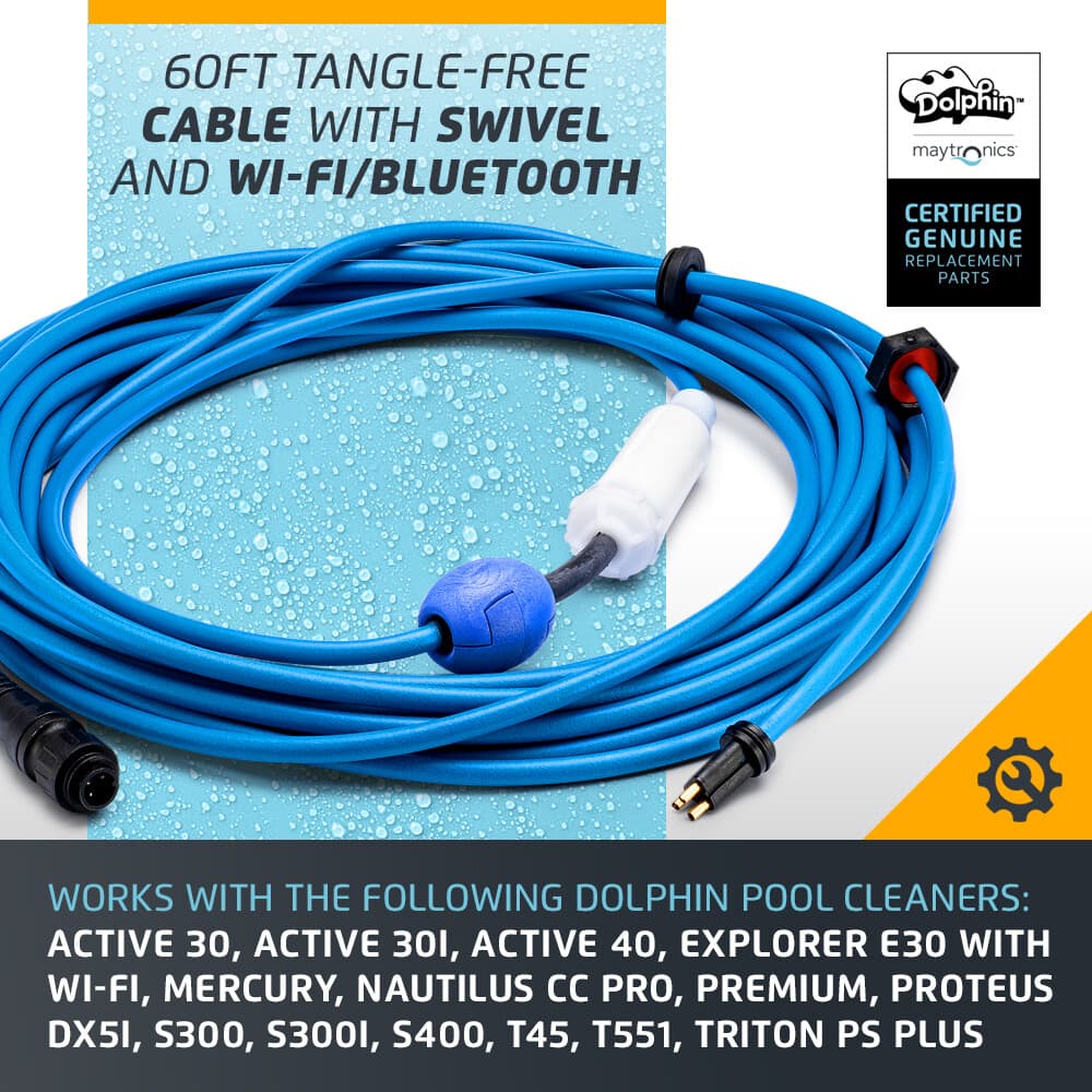 Authentic Dolphin Replacement Cable with Swivel (3 Wire) - 60ft, Maytronics 3