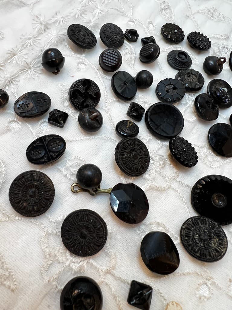 Lot of 50 Antique Ebony Buttons Beautiful Designs Victorian Styling Buttons 5