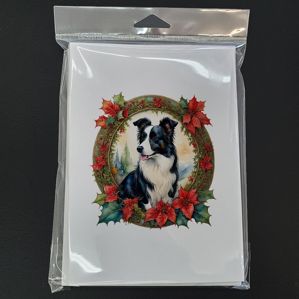 Border Collie Christmas Flowers Greeting Cards Envelopes Pack of 8 DAC2324GCA7P 3