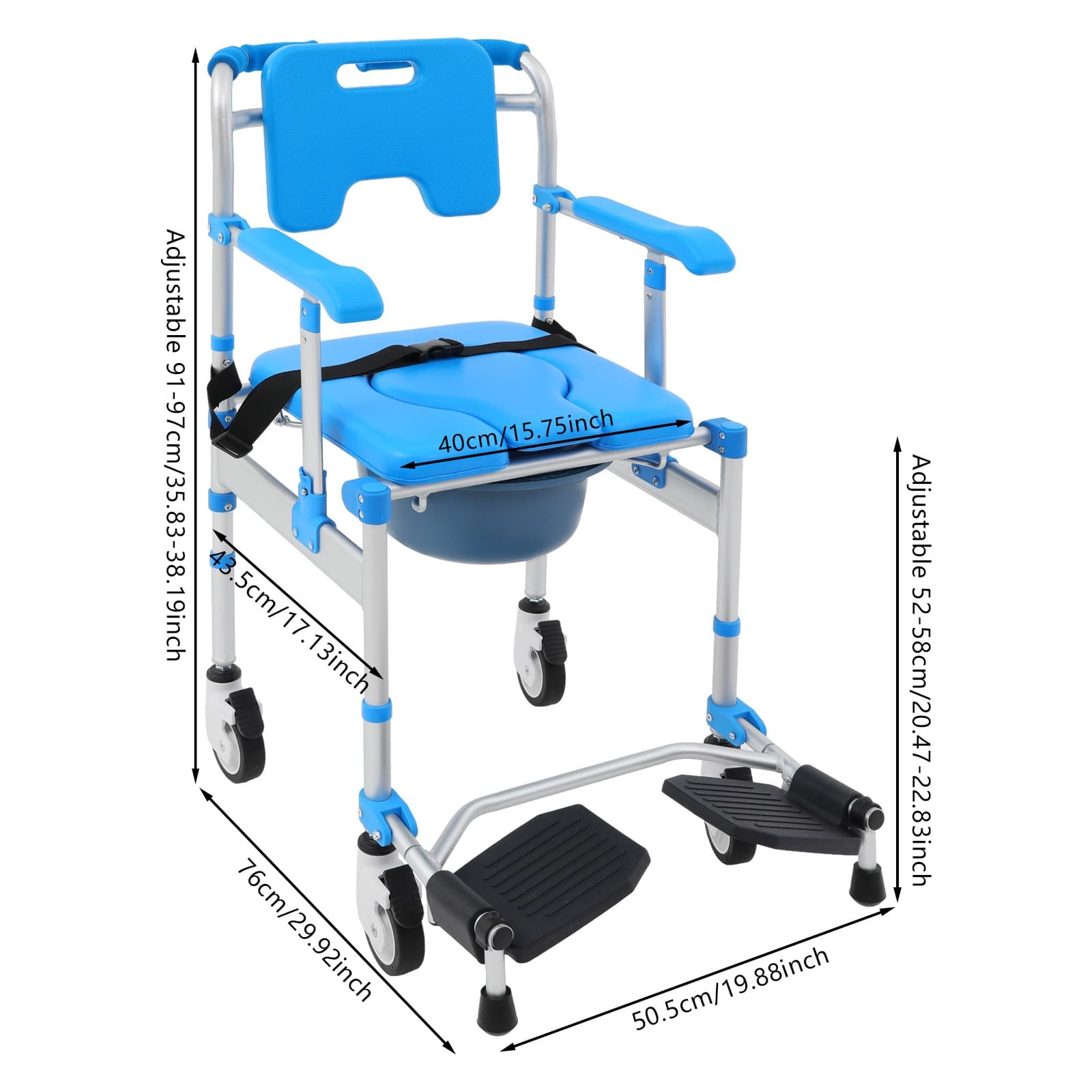 Commode Wheelchair Multifunctional Shower Commode Wheelchair With Armrests 2