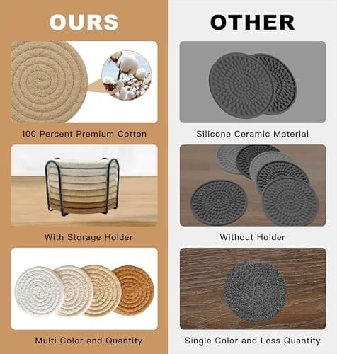 8 Pcs Drink Coasters with Holder, Coasters for Coffee Table, Brown Mix 3