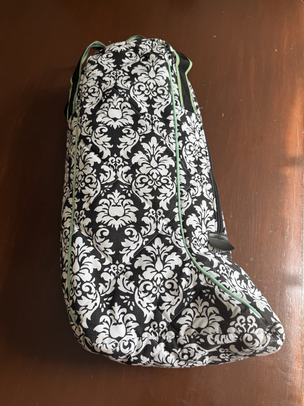 Equine Couture Quilted Padded Boot Bag In BLK/WHTE Damask/ Charcoal Plaid Lining