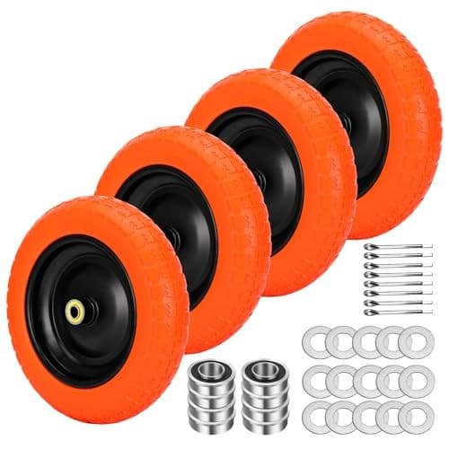 13" Flat Free Wheels Replacement for GOR Garden Cart Tires and 4 Orange 2