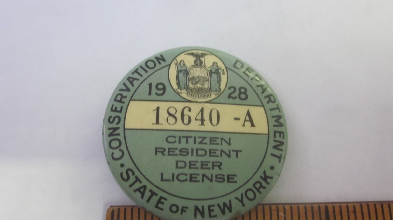   1928 NY State Deer  License Pin Button Conservation 18640-A